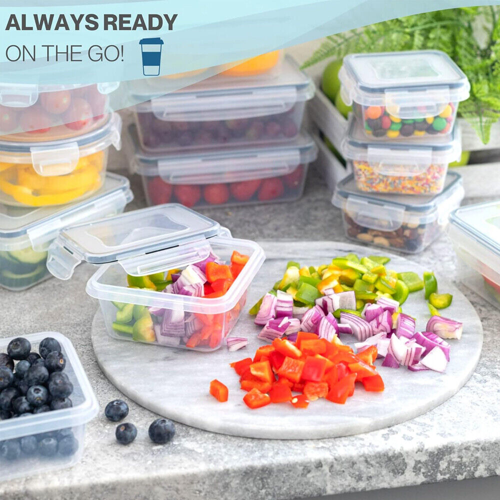 24X Clear Plastic Food Containers With Lids Microwave Freezer Safe Storage Boxes